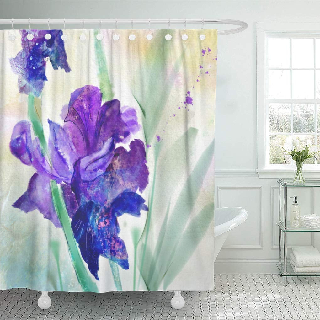 SUTTOM Home Purple Iris Watercolor Floral Shower Curtain 60x72 inch