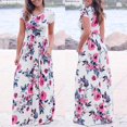 thumbnail image 3 of CHWGFWL Women's Casual Floral Printed Dress Short Sleeve Maxi Dress with Pockets(White,S), 3 of 5