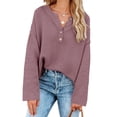 thumbnail image 5 of Sherrylily Fall Women Oversized Sweaters Batwing Long Sleeve Loose V Neck Henley Pullover Knit Jumper S-XL, 5 of 7