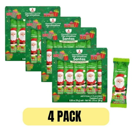 Chocolate Covered Marshmallow Santa, 5 Count (4 Pack) – Holiday Milk Chocolate Marshmallow Candy Treats