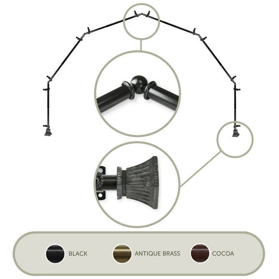 Domovina Cornet 13/16" 6 Sided Bay Window Single Curtain Rod-Color:Black