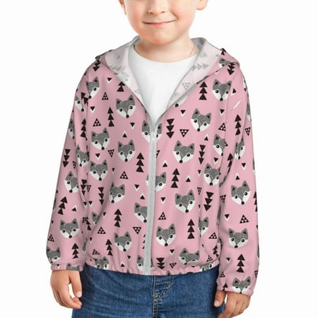 

Lukts Cute Fox Pink Tree Print Children s Long-Sleeved Sun Protection Clothing Hooded Sweatshirts for Boys and Girls Outdoor Sports-4 Years
