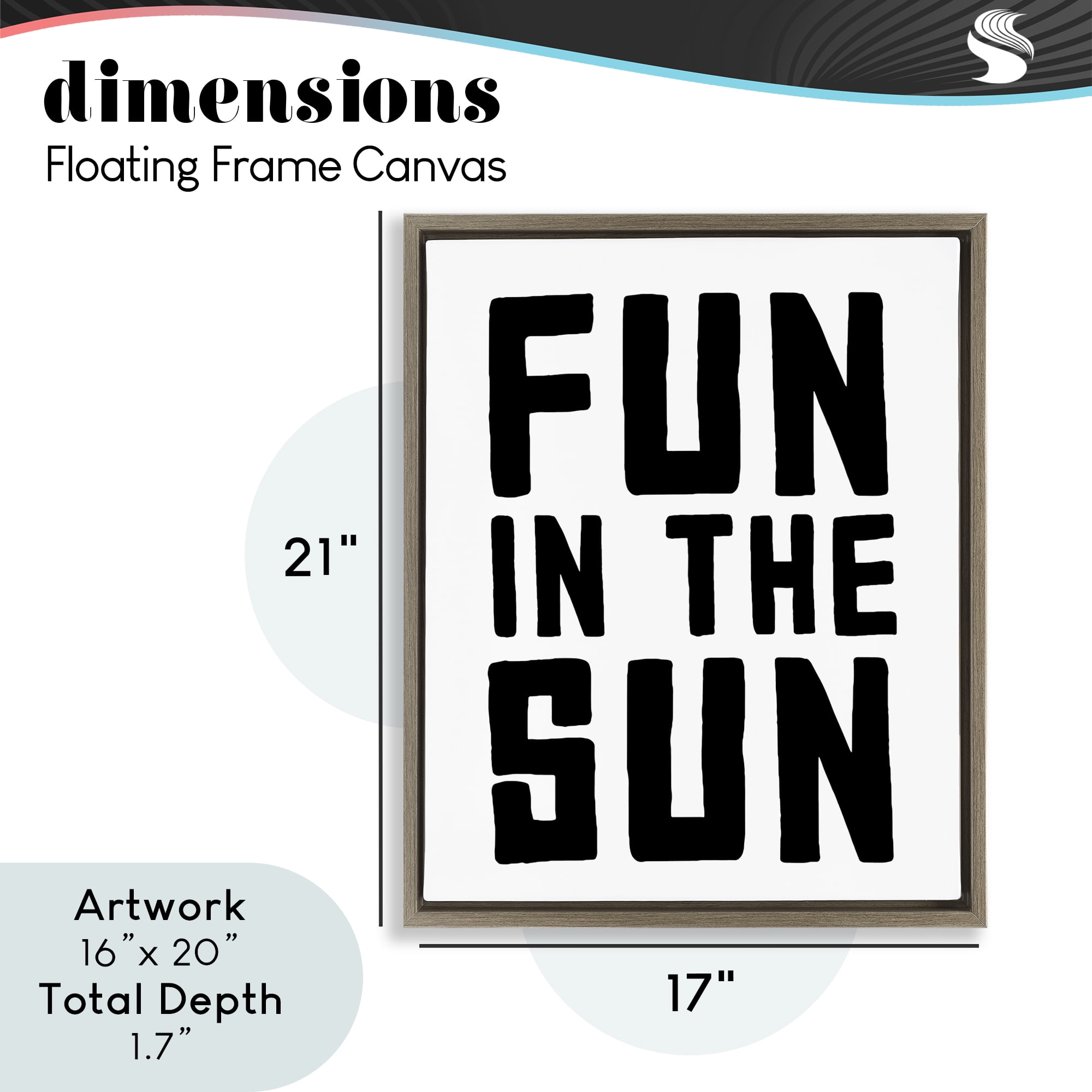 Fun In Sun Simple Sentiment Brown Framed Floater Canvas Wall Art, design by Lettered and Lined