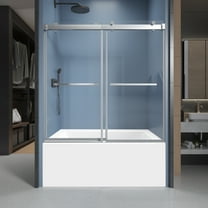 60 in. W x 66 in. H Single Sliding Frameless Shower Enclosure With Clear Glass in Brushed Nickel