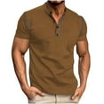 thumbnail image 2 of Summer Plus Size Tops for Men Fashion Retro Color Block Leisure Button Merbau T-shirt Stand-up Collar Top, 2 of 5