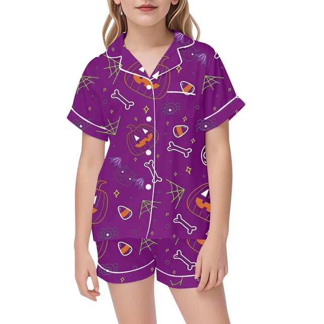 HNMKIU Ensemble 2 Pcs pour Filles Tenue Douce Confortable Décontractée Col Réversible Vêtements de Maison pour Tout-Petits Enfants Violet, 10-11 Ans