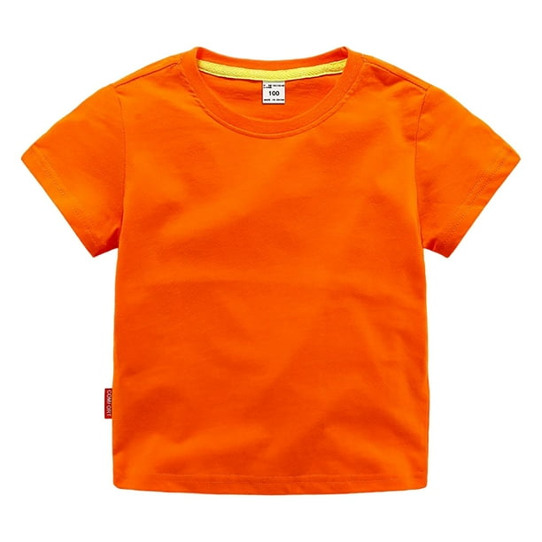Gibobby Camisa De Invierno Camiseta clásica con cuello redondo para niños y niñas | Algodón orgánico paquete múltiple de manga corta básico para niños pequeños y niños(Anaranjado, 12-18 Meses)