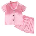 thumbnail image 2 of Fesfesfes Kids Summer Pajamas Sets Silk Outfits Boys Girls Solid Color Short Sleeve Shorts Pjs Sets Toddler Baby Homewear Clothes Suits, 2 of 9