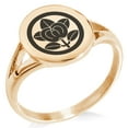 thumbnail image 1 of Stainless Steel Encircled Mandarin Kamon Crest Minimalist Oval Top Polished Statement Signet Ring, 1 of 1