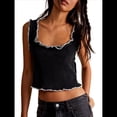 thumbnail image 1 of Camisola de Punto con Tirantes Anchos y Cuello Cuadrado Sin Mangas para Mujer, , de Verano Negro XL, 1 of 8