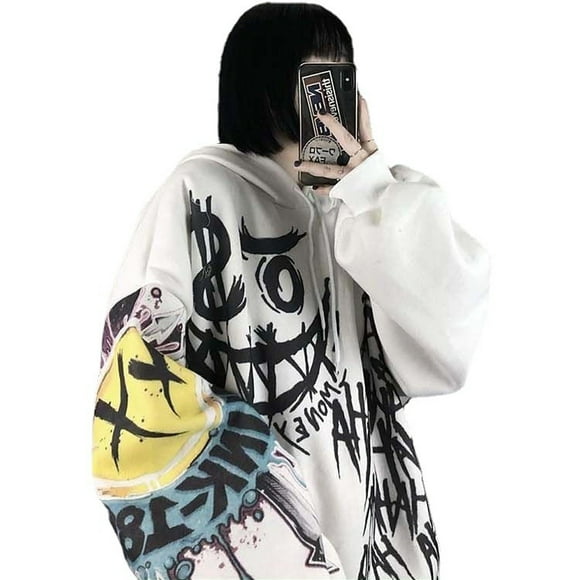 Sudadera con Capucha Estampada Graffiti Estilo Coreano