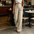 thumbnail image 4 of cocolona Womens Summer Casual High Waist Dress Pants Elastic Waist Straight Wide Leg Business Suit Pants with Pockets, 4 of 5