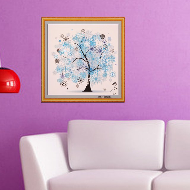 Cuadros Decorativos Árbol de cuatro estaciones 11CT estampado punto de cruz DIY bordado lienzo (invierno) Tmvgtek embutido en tela