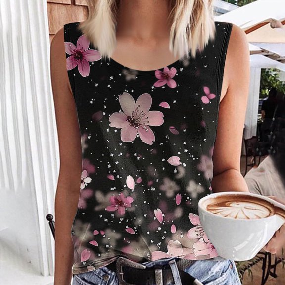 ClodeEU Women's Summer Printed Crewneck Tank Top ,Trendy Relaxed Fit Sleeveless Vest Multicolor 01,Womens Plus XXXL