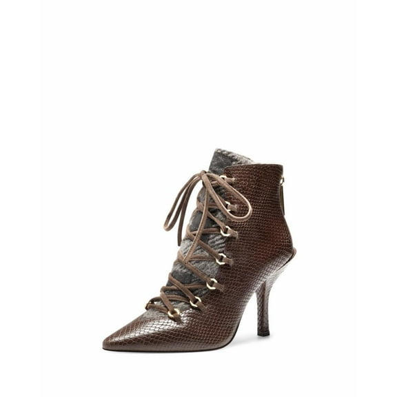 Louise et Cie Vanida Chestnut Grey Leather Lace-Up Pointed Toe Pump Ankle Boots (CHESTNUT/GRA, 7.5)