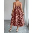 thumbnail image 2 of Burgundy Women Jacquard Elegant Spaghetti Strap Wedding Guest Dress,, 2 of 8