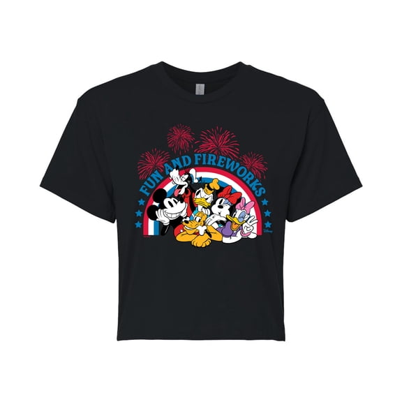 Disney - Fun And Fireworks - Juniors Cropped Cotton Blend T-Shirt