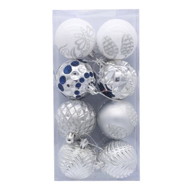 PENGXIANG 8Pcs Christmas Tree Color Ball Color Drawing Shatterproof Boxed Glitter Multi-styles Scene Layout Lanyard Party Decor Hanging Ball Pendant for Festival