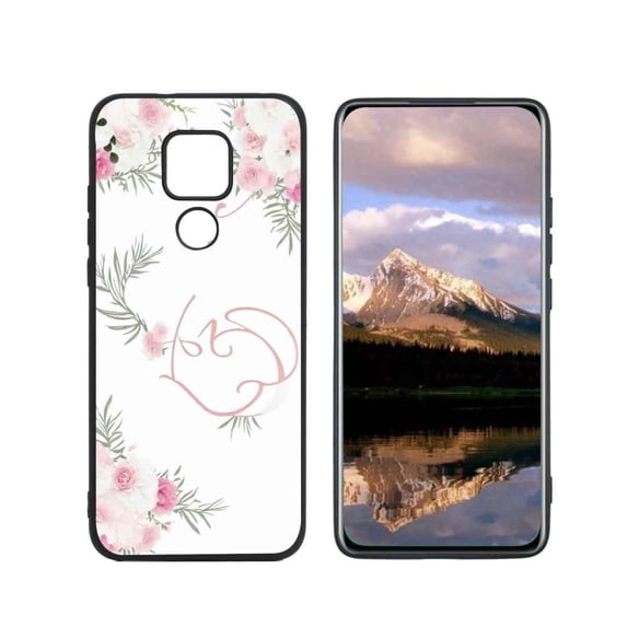 Compatible with Moto G Play 2021 Phone Case, Floral-initial-Flower-Black-Pink-Custom-4 Case Men Women, Flexible Silicone Shockproof Case for Moto G Play 2021
