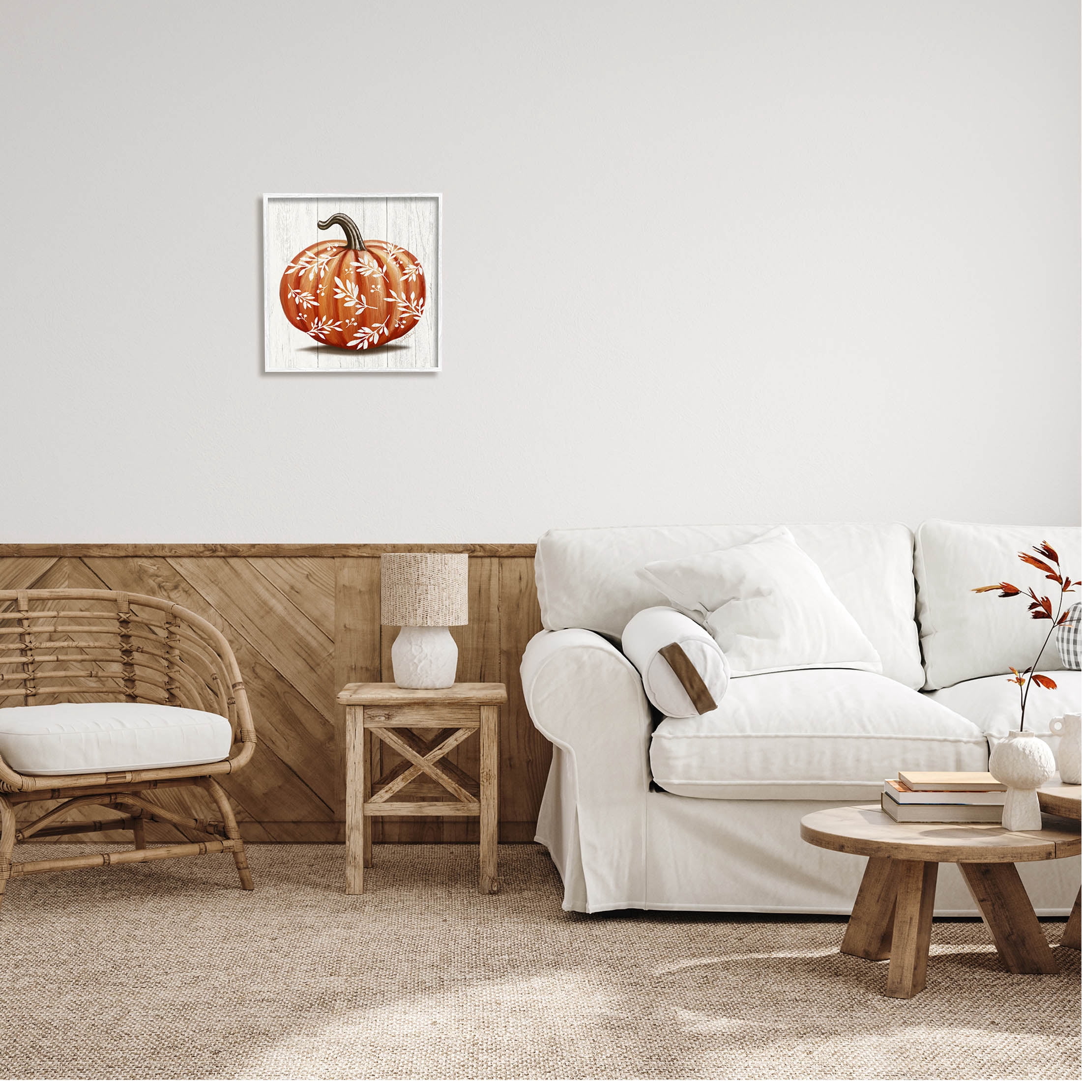 Stupell Industries Orange Fall Botanical Pumpkin Graphic Art White Framed Art Print Wall Art, Design by Elizabeth Tyndall