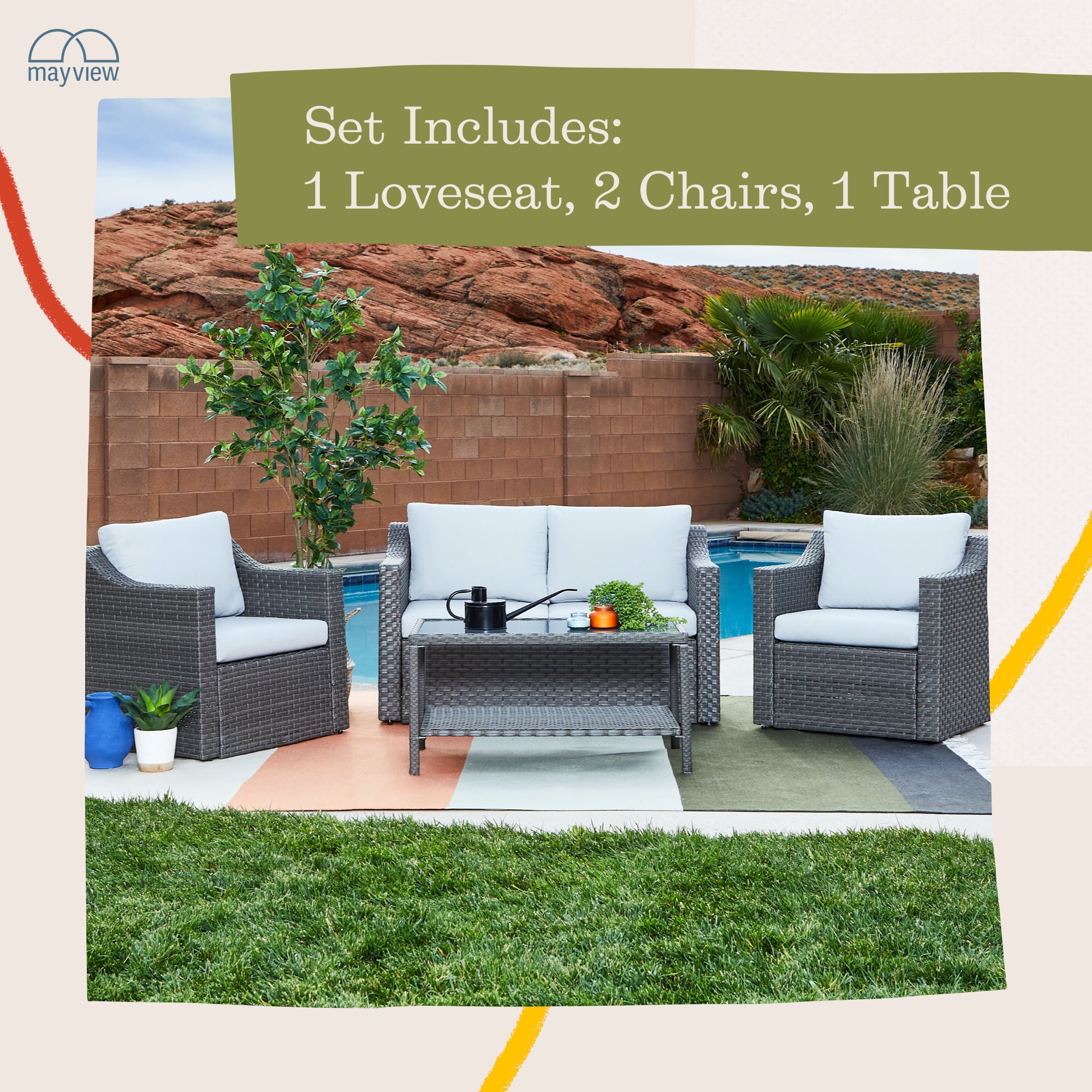Mayview Breck Outdoor Conversation Set Stone and Gray Walmart