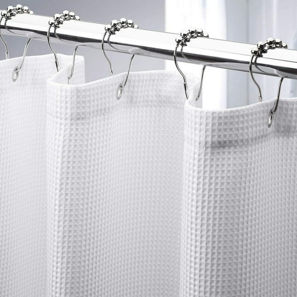Cortina de ducha de tela de poliéster resistente, calidad de lujo de hotel, 180 x 200 cm, resistente al agua y lavable a máquina, patrón de tejido de gofre suave, fácil instalación con ojales de