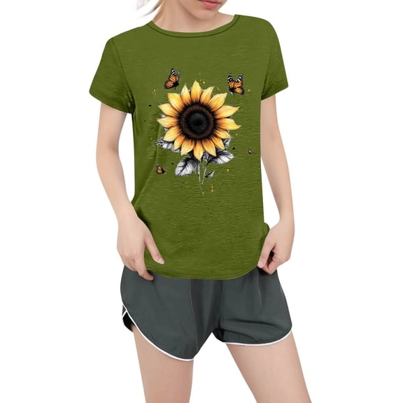 NAMTYQX Graphic Tees Scoop Neck Gemustert Short Sleeve Fashion Plus Size Printed Loose Fitting Soft Lightweight Summer Blouses for Women 2025 Army Green Size L