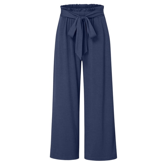 Pantalones anchos Gibobby de pierna ancha para Mujer con cinturón y bolsillos Azul S