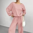 thumbnail image 6 of VV AVEORS Women 2 Piece Outfit Matching Sweat Sets Off The Shoulder Knit Set Lounge Top Wide Leg Sweatpants Tracksuit Pink L, 6 of 8