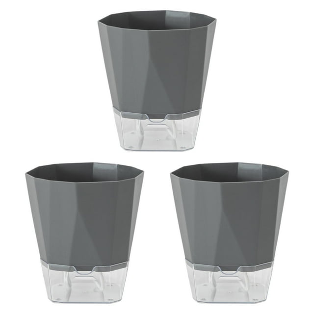 Elodie 3Pcs Self Watering Plant Pot Container Flower Holder for Desk Bedroom Office 17cm gray