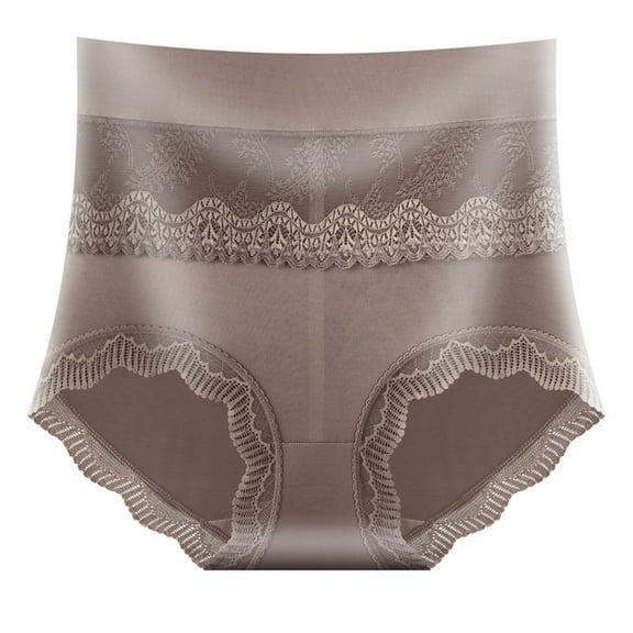 Fancifize 2-Pack Sexy High Waisted Underwear for Women Breathable Lace Panties Soft Comfort Underwear Panty,XL,Brown