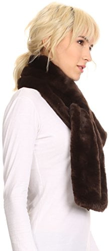 Malen Long Rectangle Faux Fur Warm Soft Furry Wrap Around Loophole Scarf OS Sakkas 16112 Black