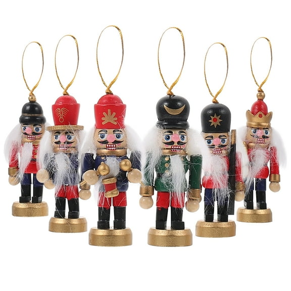 RENACLIPY Wood Nutcracker Pendants Christmas Tree Ornaments Assorted Colors 6 Pieces Holiday Decorations