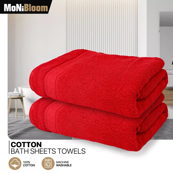 Huba Homes 2 Pack 100% Cotton 35x70 Inch Bath Sheet Soft High Absorbent Quick Dry Towel Set Red