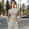 thumbnail image 2 of Women's Long Sleeve Mock Neck Cropped Activewear Top - Medium, Ivory, 2 of 6