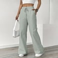 thumbnail image 2 of QATAINLAV Striped Wide Leg Pants for Women Elastic Waist Drawstring Lounge Pants Casual Trendy Flowy Trousers with Pockets Green S, 2 of 6