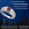 thumbnail image 2 of Gem Stone King 925 Silver and 10K Yellow Gold Purple Amethyst and White Lab Grown Diamond Statement Ring for Men | 1.10 Cttw | Princess 5MM | Gemstone February Birthstone | Size 10, 2 of 5