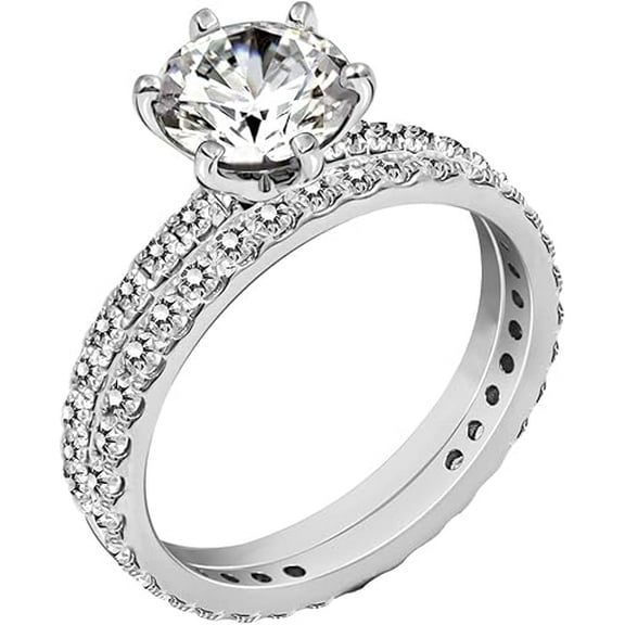 Divine Creation 14K White Gold Plated 2 Ct Round Cut Diamond Wedding Engagement Bridal Ring Set For Women's 925 Sterling Silver -4.5