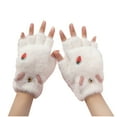 thumbnail image 2 of Lilgiuy Cartoon Convertible Flip Top Gloves for Women Girls Casual Solid Color Soft Fuzzy Winter Warm Knit Fingerless Gloves with Mitten Cover for Playing, Studying, School, White, 2 of 2