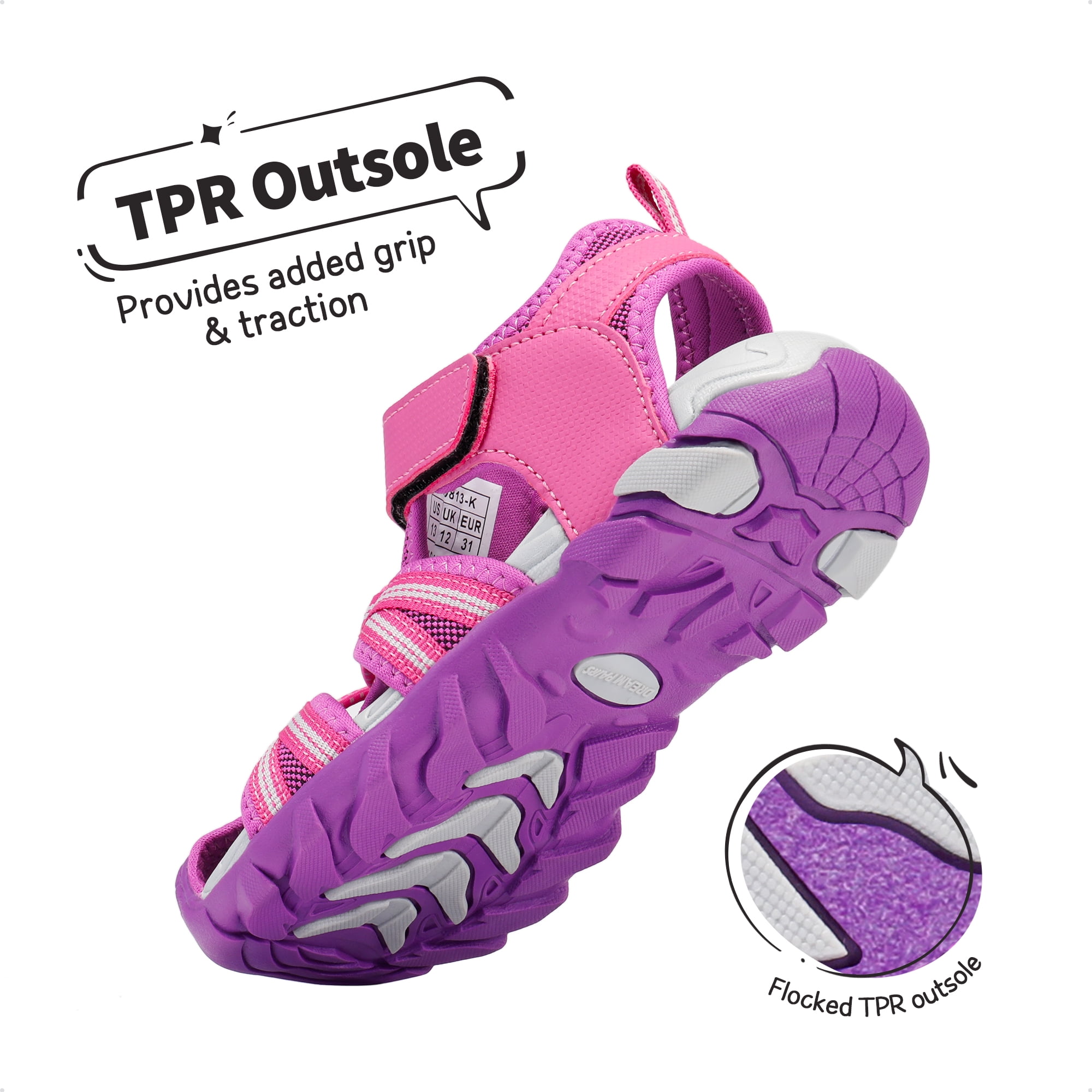 Dream Pairs Kids Boys Girls Athletic Sandals Toddler Summer Beach Slippers Flip Shoes 170813-K FUCHSIA/LIGHT/GREY Size 13