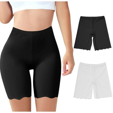Wdfiry Women Black Boyshort Briefs Underwear Pack of 2 Anti Chafing Female Boxers Panties Long Leg High Waisted Panties Slip Short Under Dresses Comfy Breathable Cotton Underpants