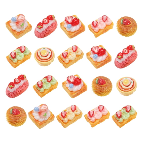 Uxcell Dollhouse Miniature Food, Cute Mixed Strawberry Cream Mille-Feuille Figures Toys Mini Resin Foods for Pretend Play Kitchen Cooking Game & Doll House (Mixing Colors, 20pcs)