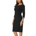 thumbnail image 4 of INSPIRE CHIC Women's 3/4 Sleeve Work Dress Boat Neck Elegant Pencil Sheath Dresses S Black, 4 of 6