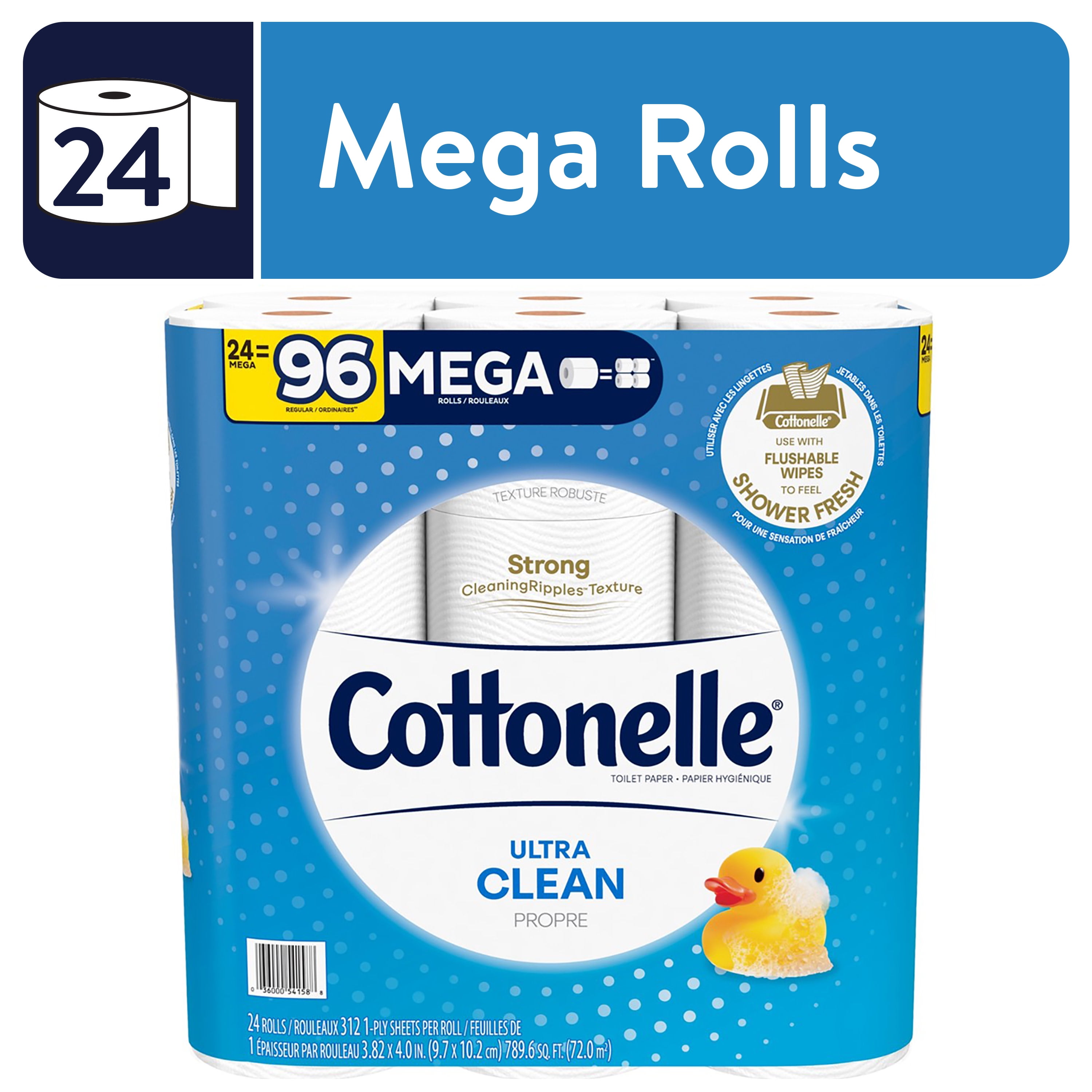 Cottonelle Ultra Clean Toilet Paper, 24 Mega Rolls