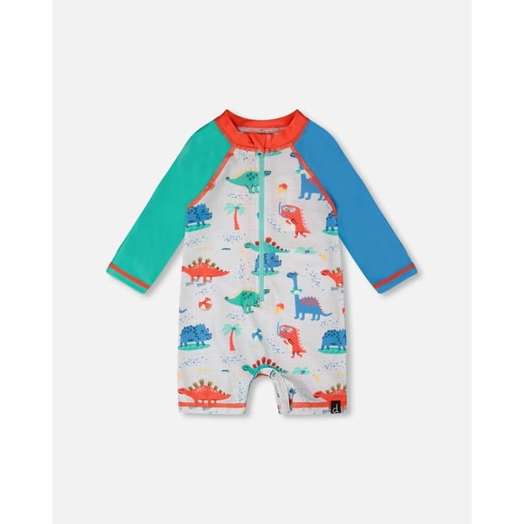 Baby And Toddler One-Piece Long Sleeve Rashguard Grey Baby Dinosaur Print