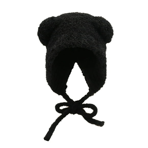 Outfmvch Winter Hats For Women Winter Hats For Men Hat Female Cute Bear Ears Warm Knitted Ear Cap Sweet Show Young Everything Winter Woolen Hat Beanie Black One Size