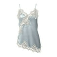 thumbnail image 4 of vigerkar Women Lace Trim Satin Tank Top V Neck Silk Camisole Tops Asymmetrical Backless Spaghetti Strap Tank Cami Shirts (Light Blue, L), 4 of 5