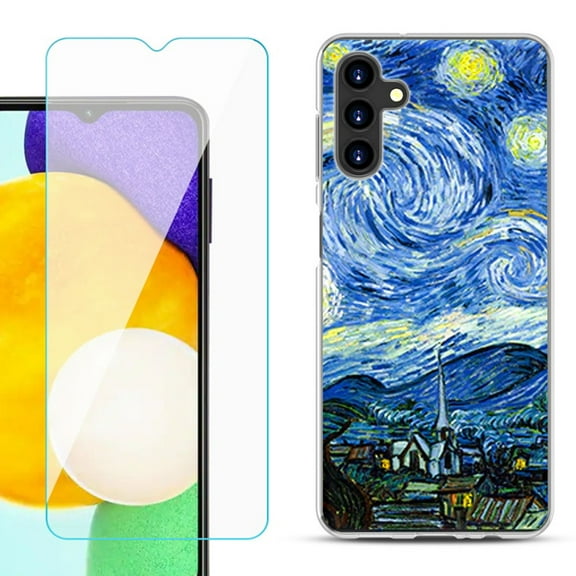 Slim-Fit TPU Fashion Phone Case for Samsung Galaxy A13 5G, with Tempered Glass Screen Protector, by OneToughShield ® - Starry Night Paris
