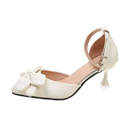 

ZMHEGW Women Sandals Ladies Fashion Solid Color Bow Buckle High Heel Pointed Toe Sandals Shoes For Womens