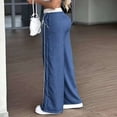 thumbnail image 3 of Women's Plus Size Linen Wide Leg Drawstring Pants, High Waist Boho Palazzo Summer Casual Beach Trousers with Pockets (Blue,2XL), 3 of 5